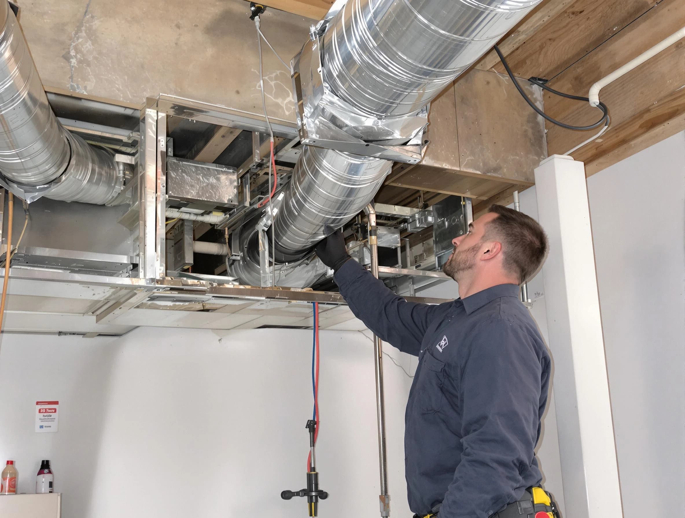 Peoria Air Duct Cleaning technician performing professional air duct repair using specialized tools in Peoria