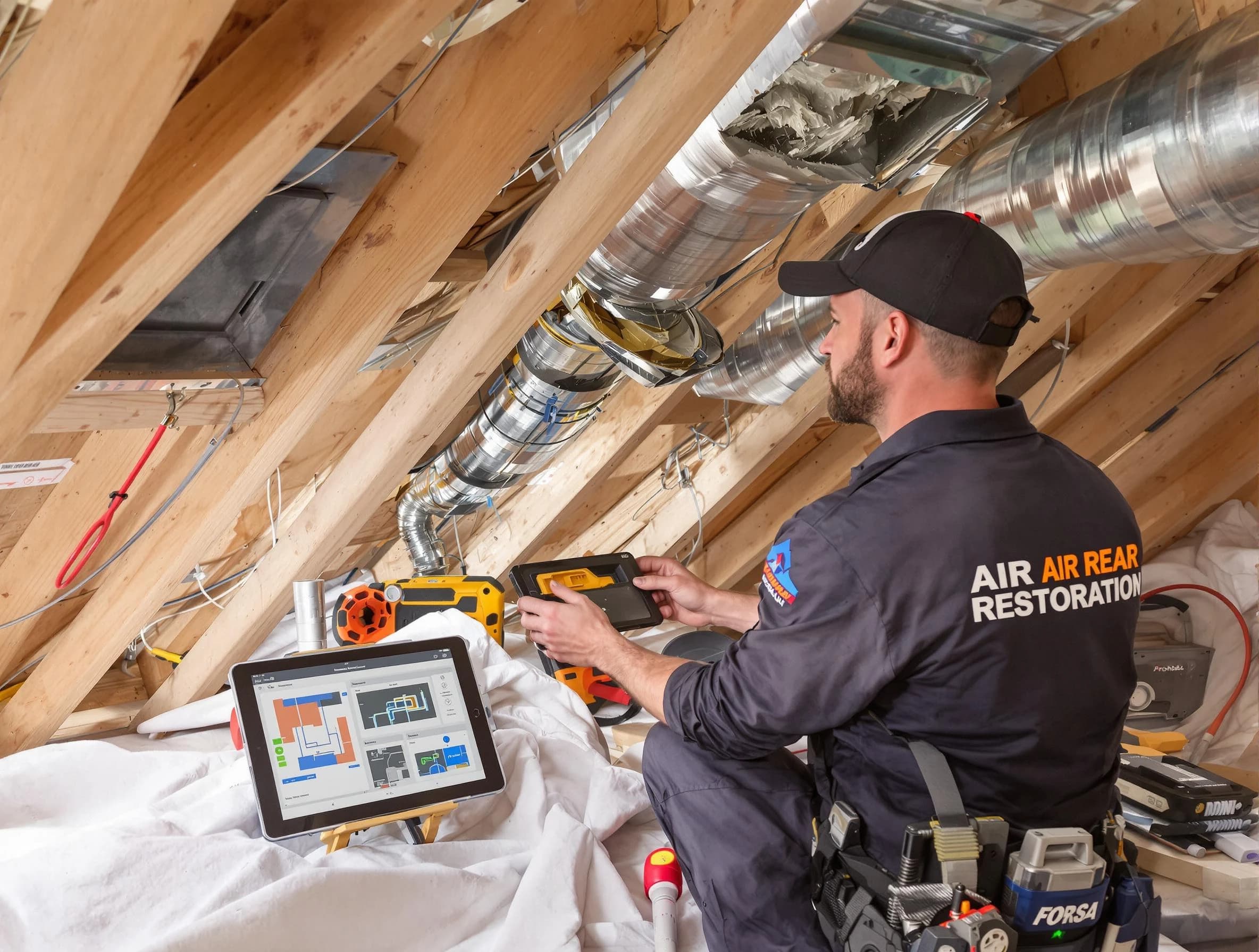Peoria Air Duct Cleaning technician performing precise duct repair work in Peoria