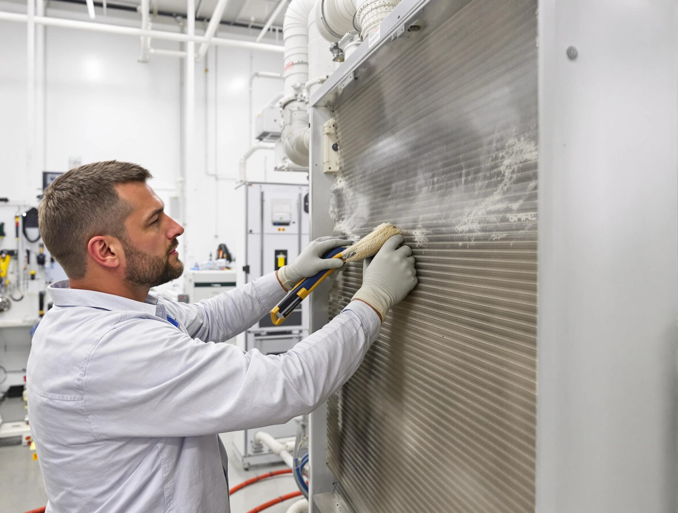 Peoria Air Duct Cleaning technician performing precision commercial coil cleaning at a Peoria business