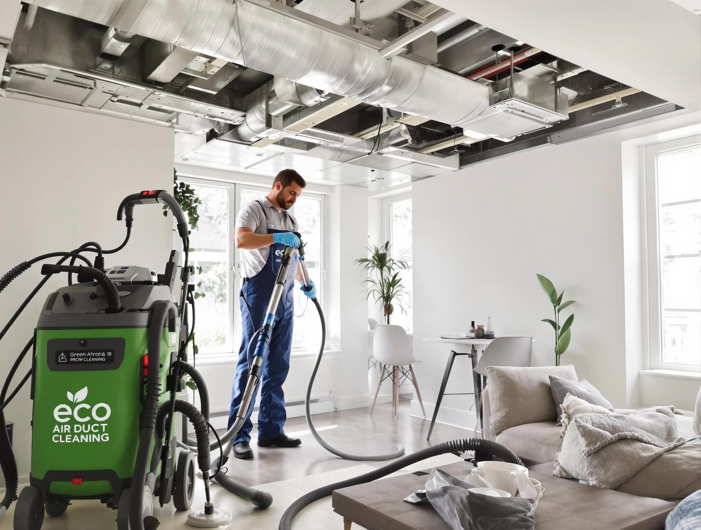 Peoria Air Duct Cleaning technician performing eco-friendly duct cleaning using sustainable methods in Peoria