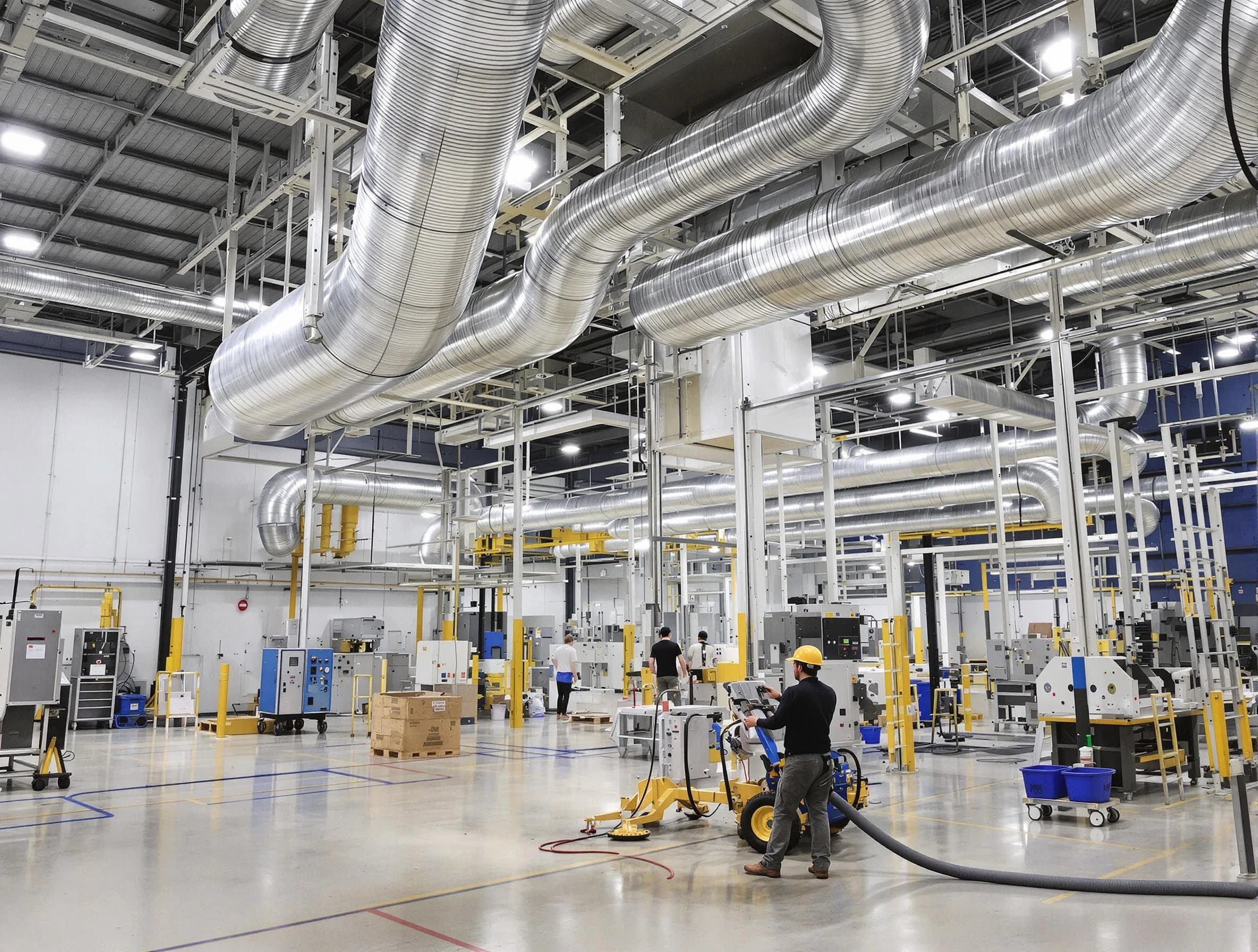 Peoria Air Duct Cleaning team performing comprehensive industrial duct cleaning at a large facility in Peoria