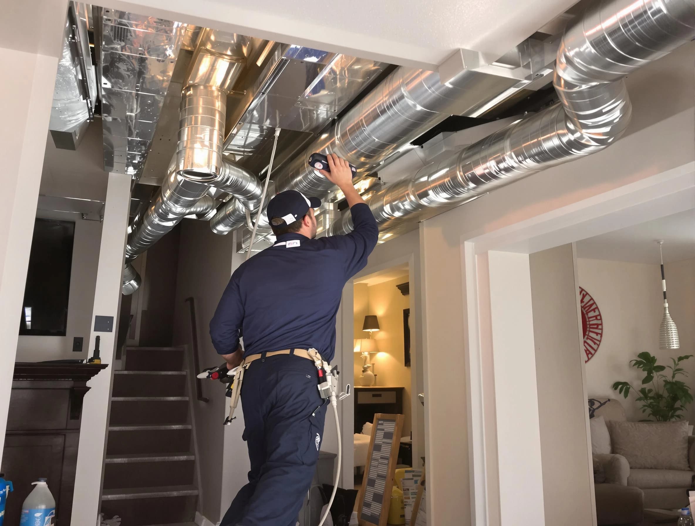 Peoria Air Duct Cleaning expert performing specialized duct cleaning in a mobile home in Peoria