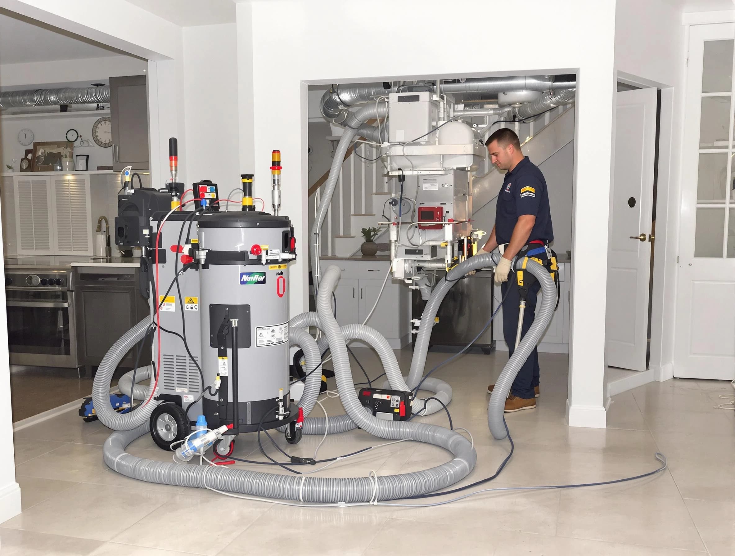 Peoria Air Duct Cleaning technician operating negative pressure cleaning equipment for thorough duct maintenance in Peoria