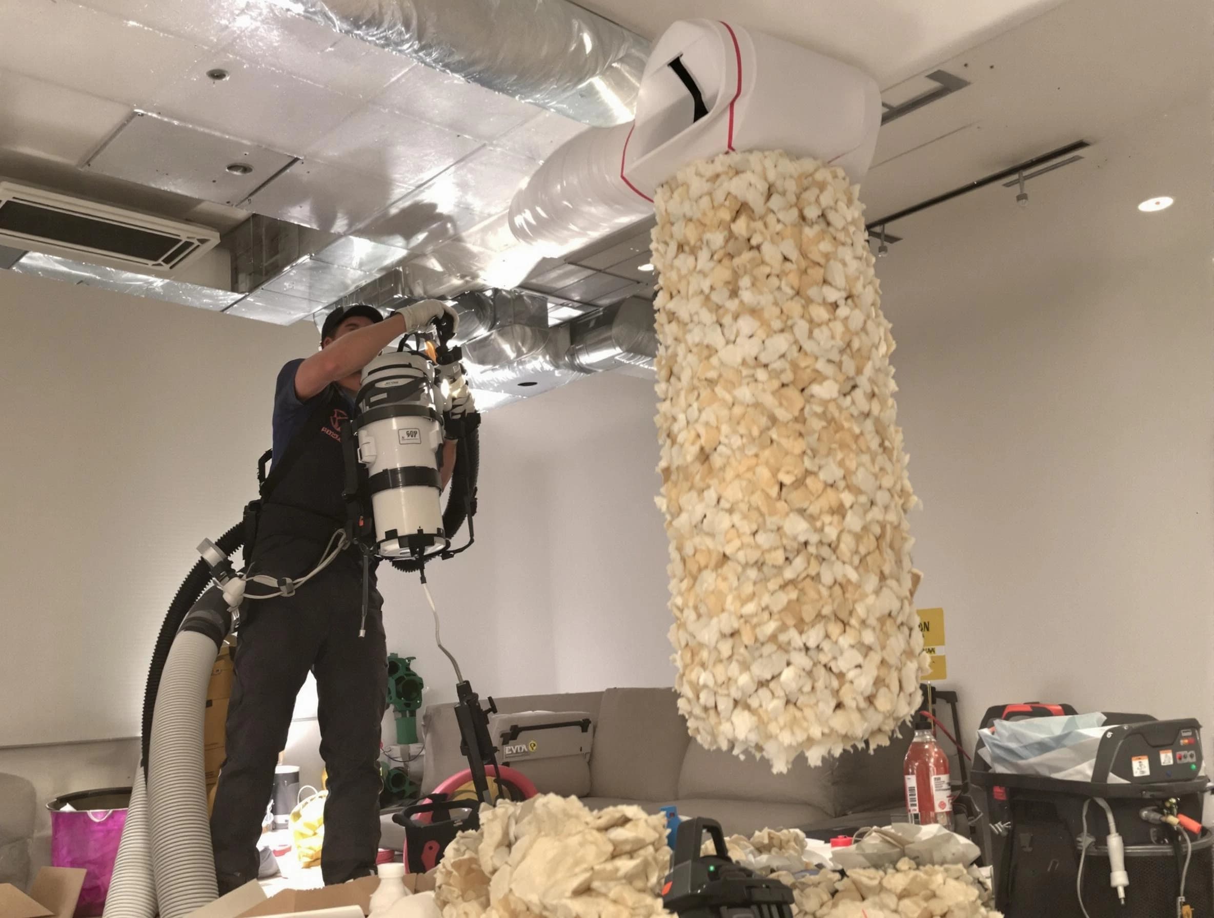 Peoria Air Duct Cleaning technician performing precision vacuum insulation removal in a residential property in Peoria