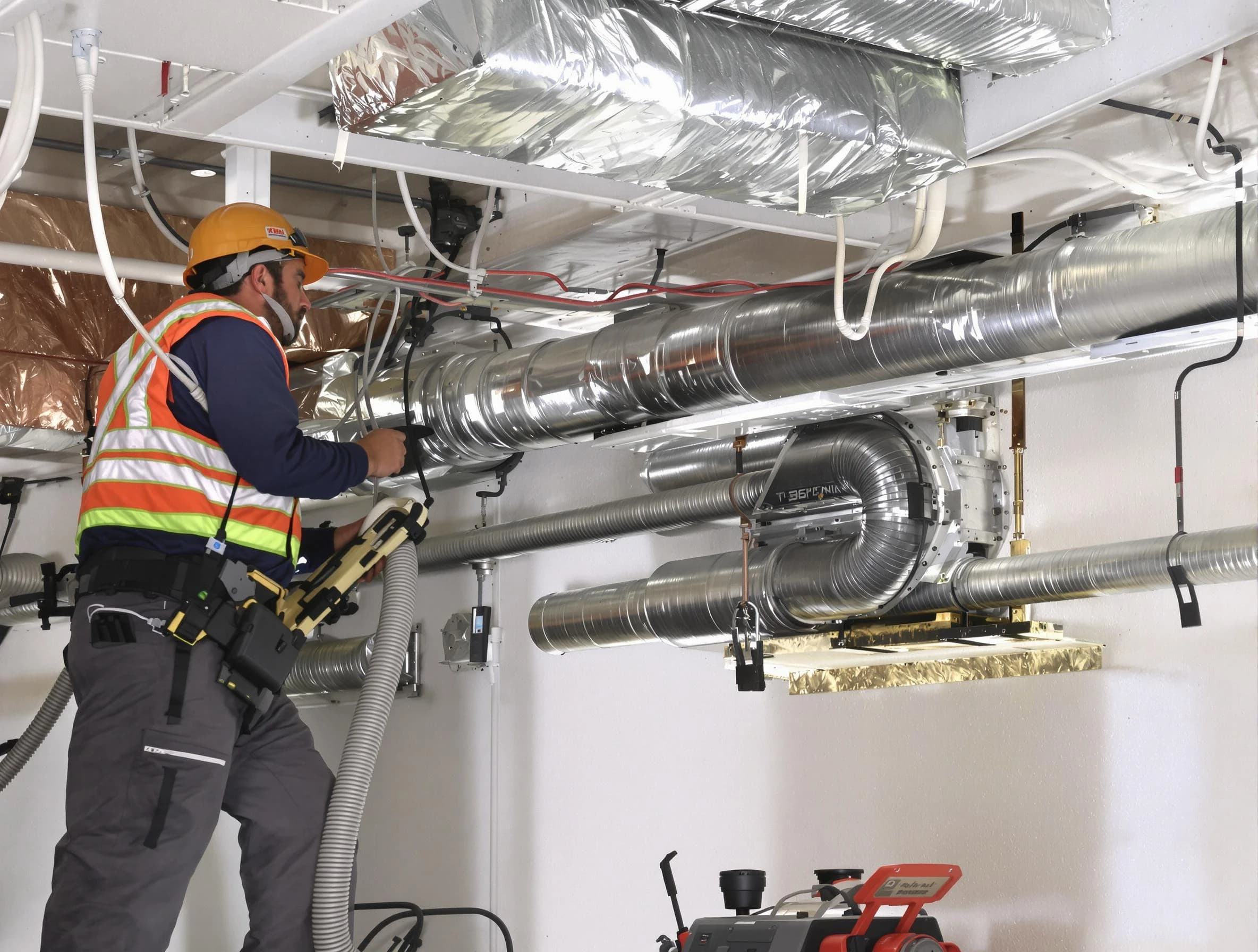 Peoria Air Duct Cleaning technician performing precision vacuum insulation removal in a residential property in Peoria